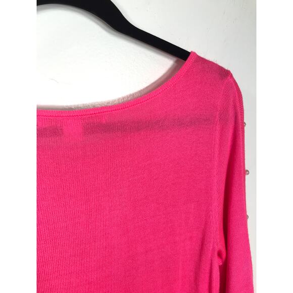 Lilly Pulitzer Rosemary Sweater Hot Pink Pearls M Preppy Resort Barbiecore - Picture 6 of 9